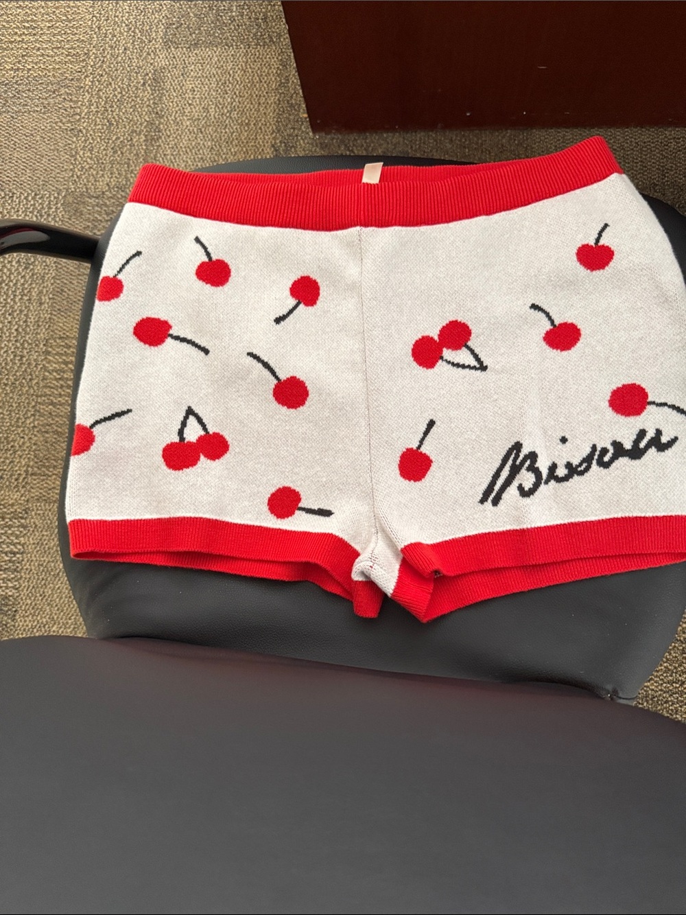 Cherry Print Knit Women's Shorts - Red/White